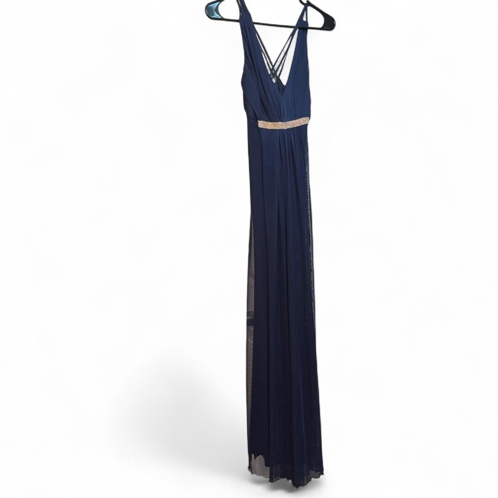 Navy blue Vertiche maxi dress with mock belt accent